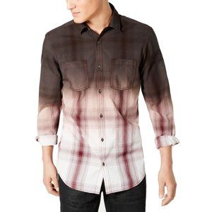 INC Mens Long Sleeve Shirt - SMALL Dip Dye Plaid Button Down Shirt, Long Sleeve